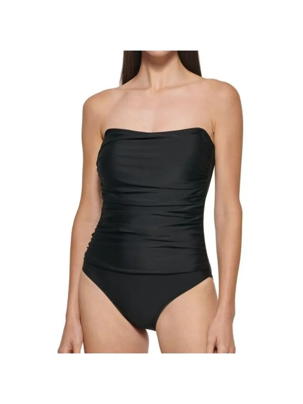 DKNY Black Shirred Convertible Bathing Suit NWT Size M - Picture 2 of 7
